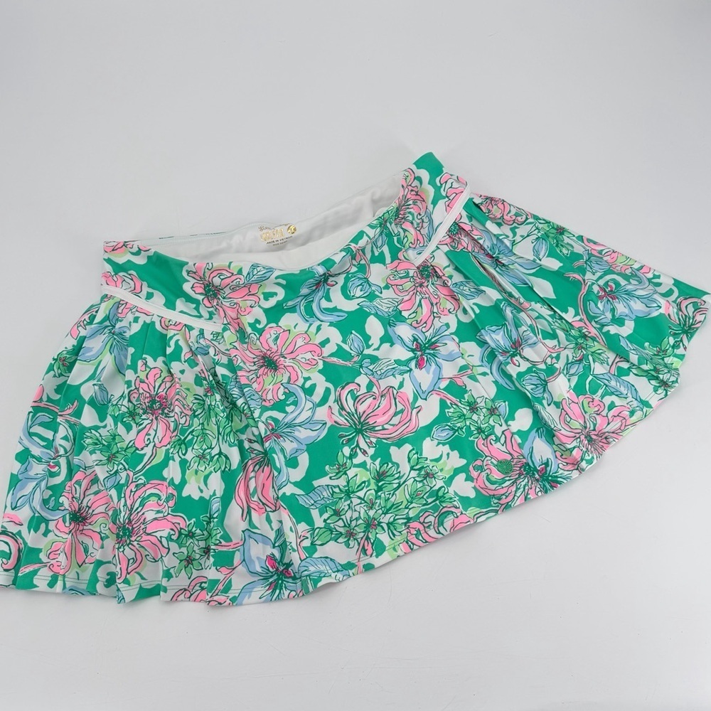 Lilly Pulitzer Luxletic Bacio Spearmint Blossom Views Pleated Skirt Skort Large